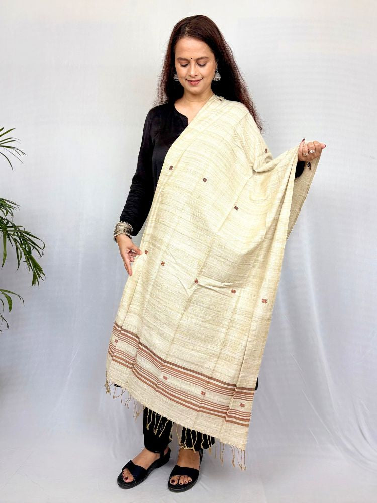 Earth Whisper – Handwoven Soft Brown Natural Dyed Eri Silk Dupatta from Assam